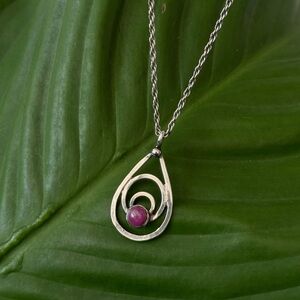 Vintage Estate Sterling Silver Ruby Teardrop Necklace